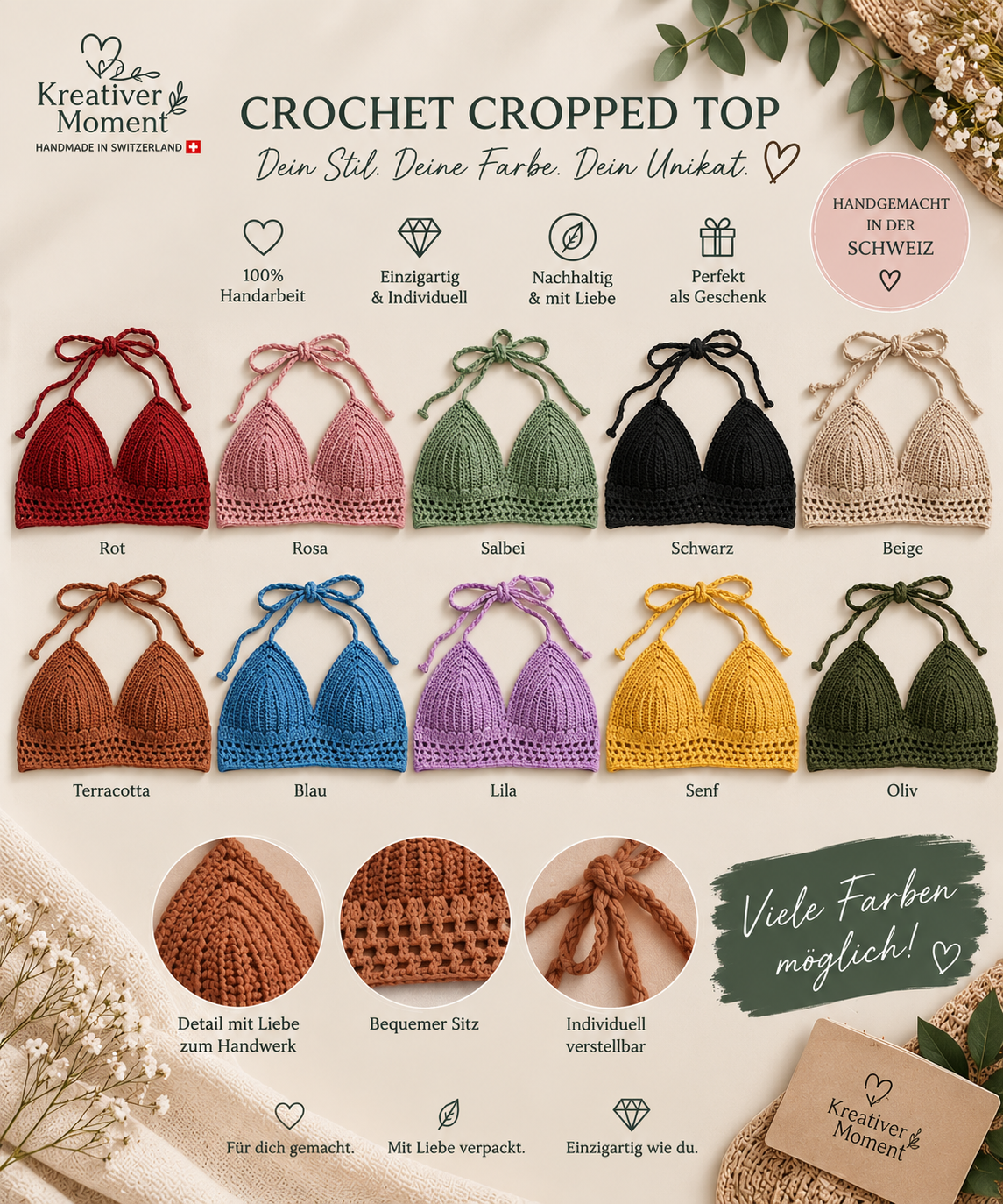 Crochet Cropped Top – Handgemacht & personalisierbar